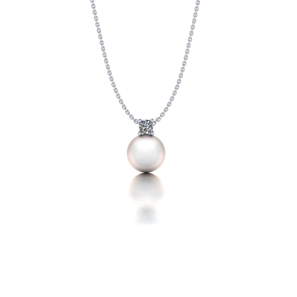 White gold Akoya pearl and diamond pendant necklace