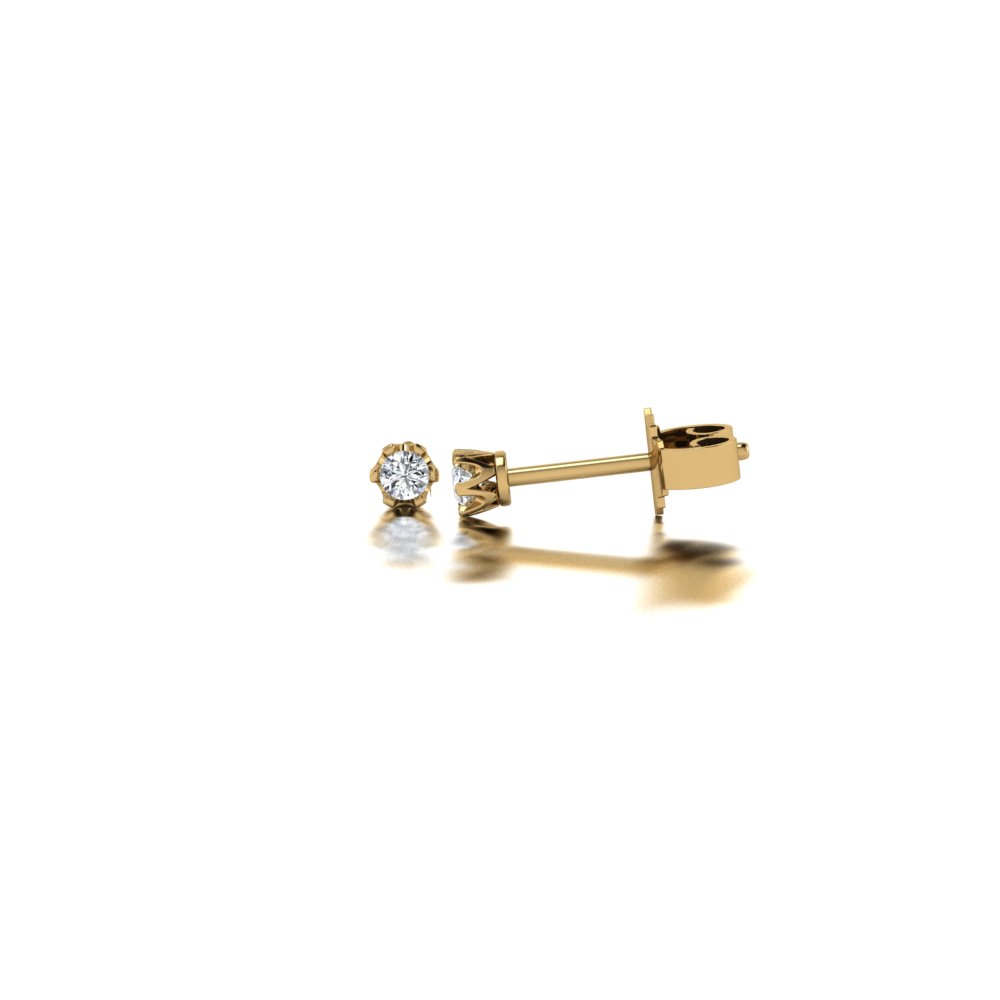 Yellow gold diamond stud earrings side view