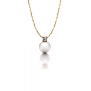 Yellow gold Akoya pearl and diamond pendant necklace